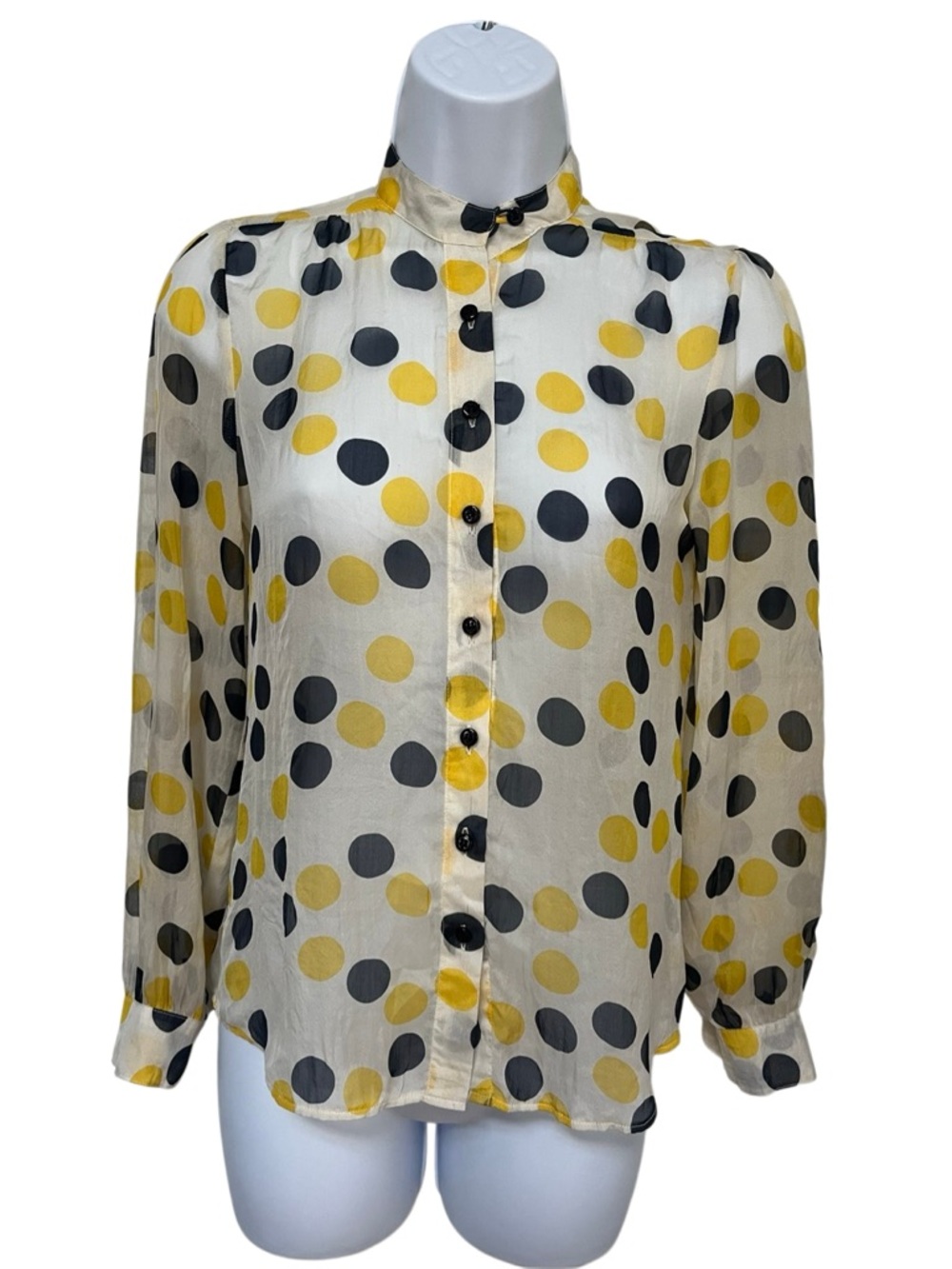 Alice + Olivia Silk Polka Dot Semi Sheer Top Blouse XS/S